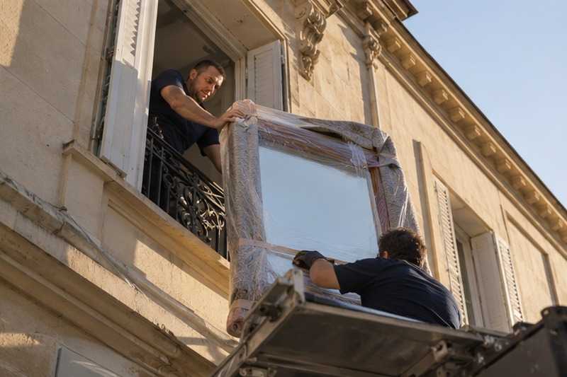 Miroir réceptionné au dernier étage : chantier Rue Albert Collinet