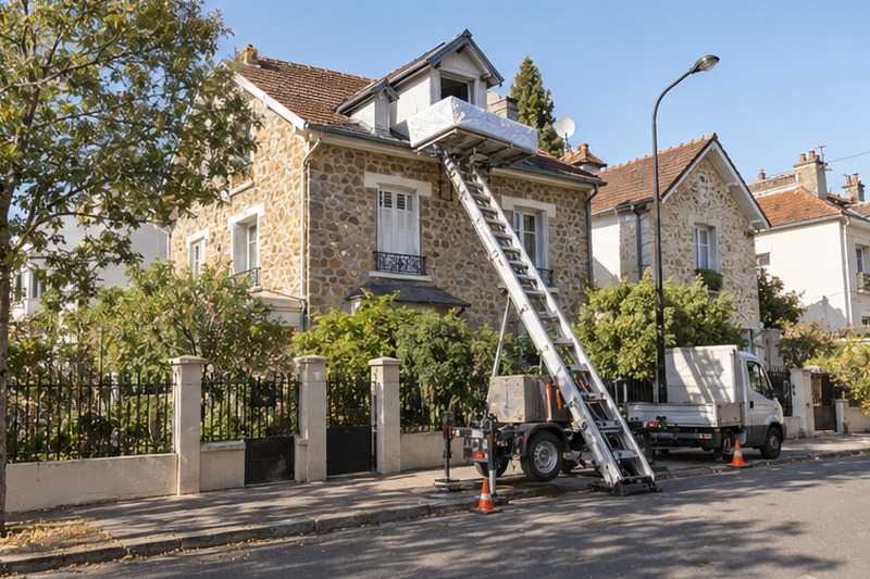 Matelas sorti par une lucarne : chantier Rue Auguste Dasprat