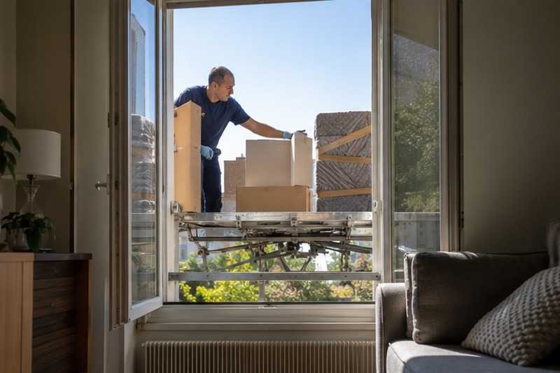 Plateau arrivé à la fenêtre du salon : chantier Rue Arthur Honegger