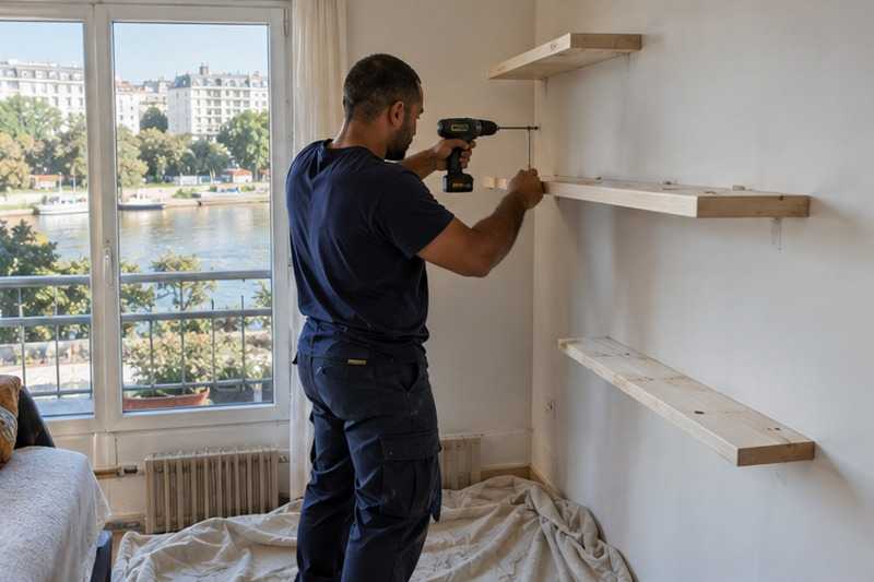 Étagères murales décrochées : chantier Rue d’Estienne d’Orves