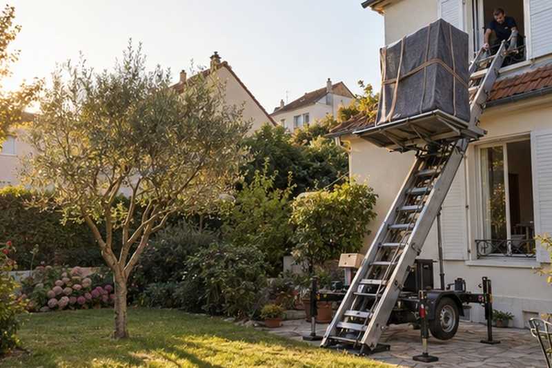 Armoire descendue vers le jardin : chantier Rue Alfred de Musset