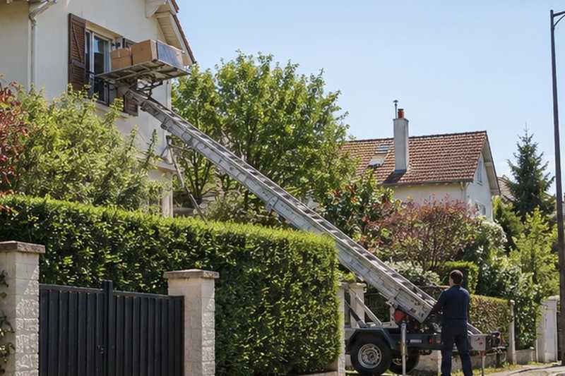 Échelle par-dessus la haie : chantier Rue Buffon