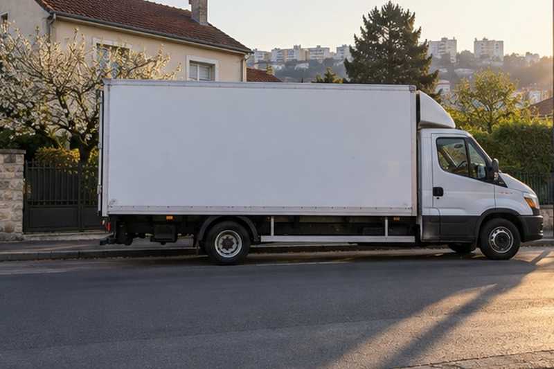 Camion blanc de profil au petit jour, Villiers-sur-Marne