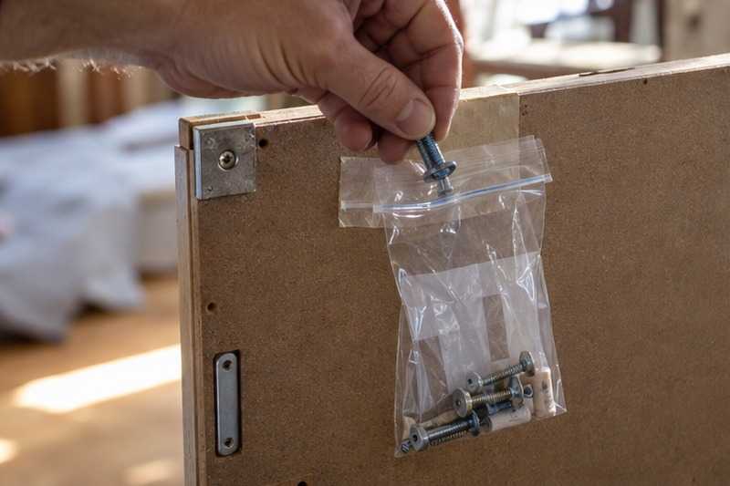 Vis rangées dans un sachet scotché : chantier Rue Antonio Vivaldi