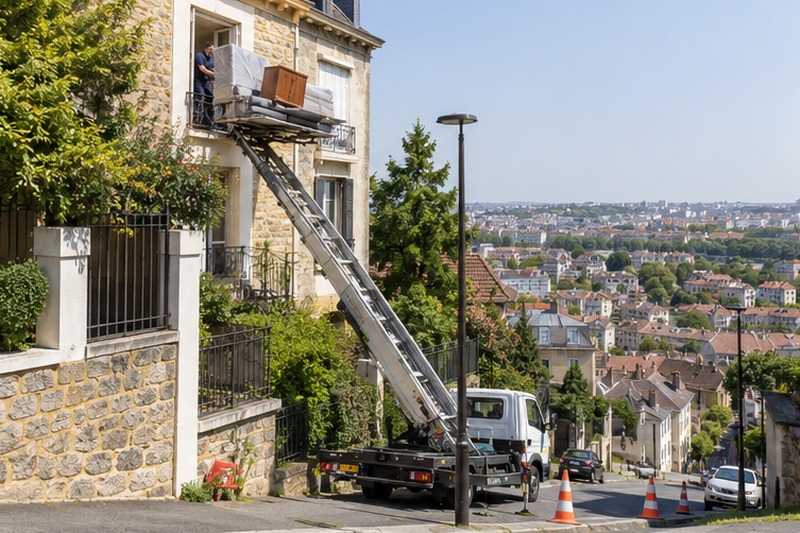 Monte-meubles sur une rue à flanc de coteau : chantier Rue Céline Robert