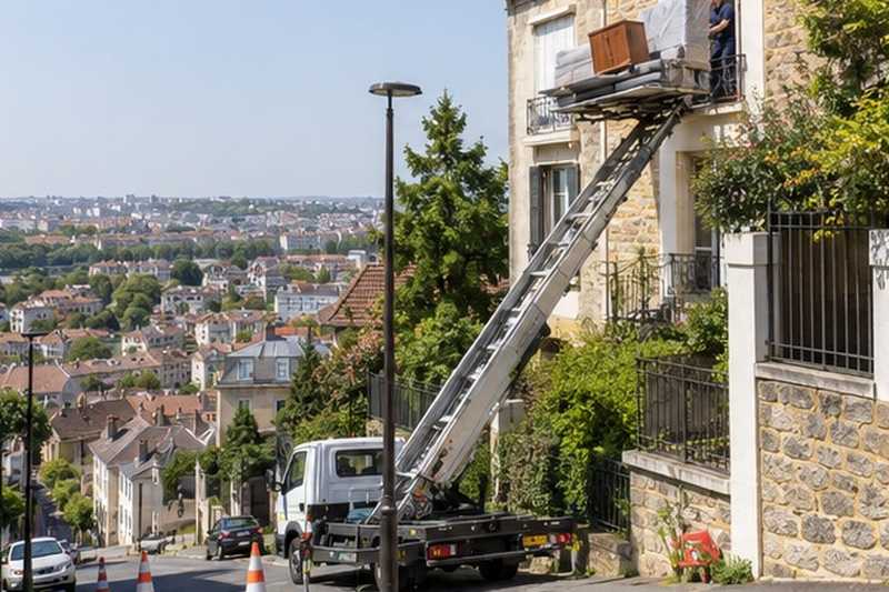 Monte-meubles sur une rue à flanc de coteau