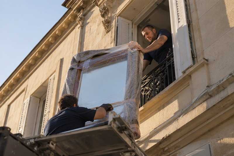Miroir réceptionné au dernier étage : chantier Rue Alfred de Musset