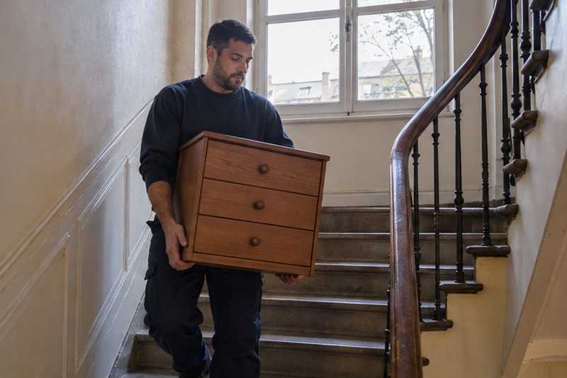 Commode seule portée par un déménageur