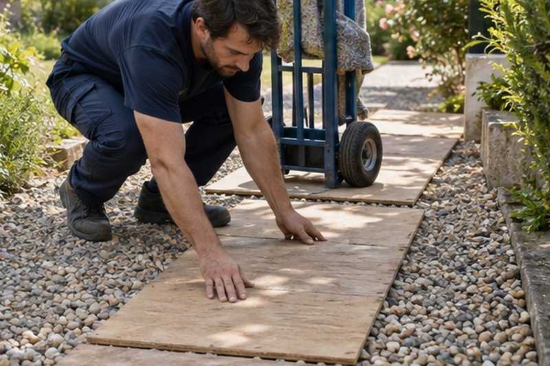 Planches posées sur les gravillons : chantier Rue Charles Frerot